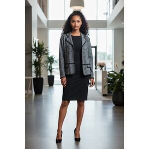 Ming Wang Marbled Knit Cardigan Jacket Green Black Lace Trim Open Front M Office